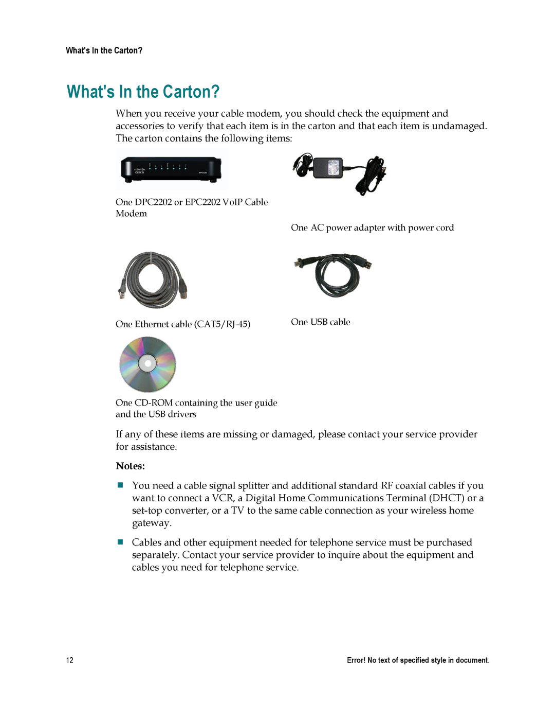 Cisco Systems EPC2202, DPC2202, 4025508 important safety instructions Whats In the Carton? 