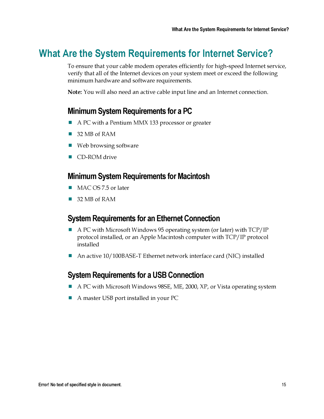 Cisco Systems EPC2202 What Are the System Requirements for Internet Service?, Minimum System Requirements for a PC 