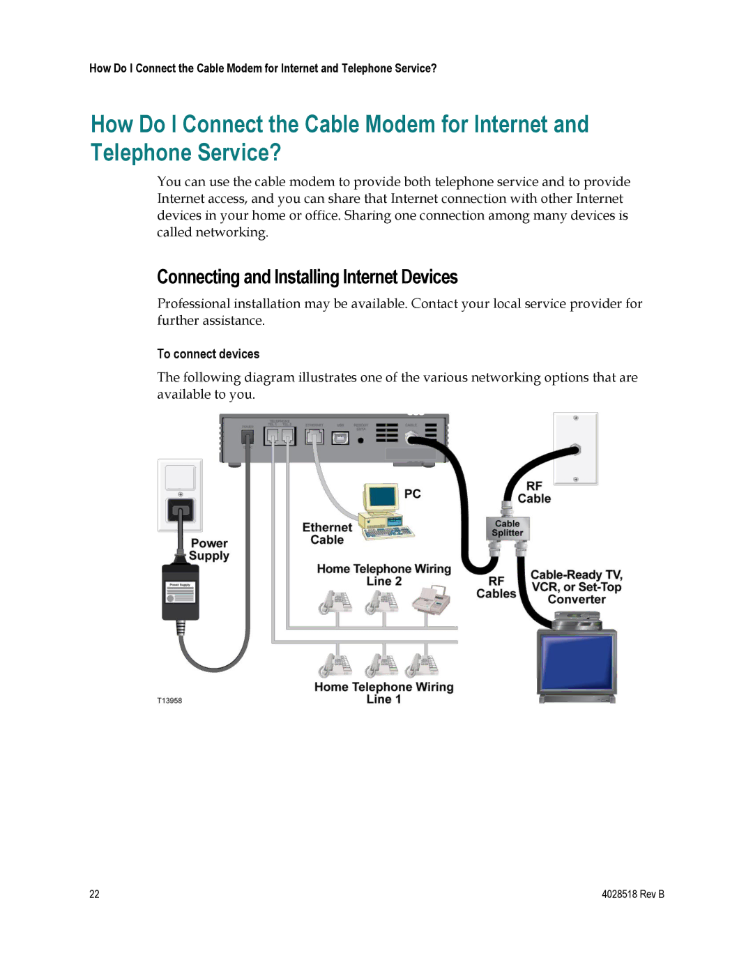 Cisco Systems DPC2202, EPC2202, 4025508 Connecting and Installing Internet Devices, To connect devices 