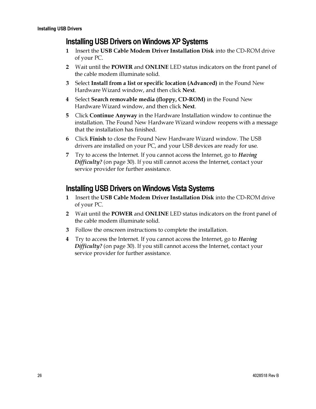 Cisco Systems 4025508 Installing USB Drivers on Windows XP Systems, Installing USB Drivers on Windows Vista Systems 