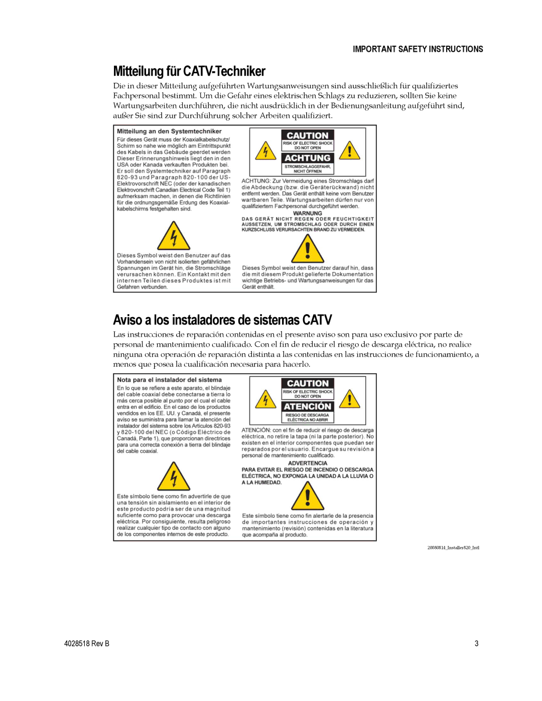 Cisco Systems EPC2202, DPC2202, 4025508 Mitteilung für CATV-Techniker, Aviso a los instaladores de sistemas Catv 