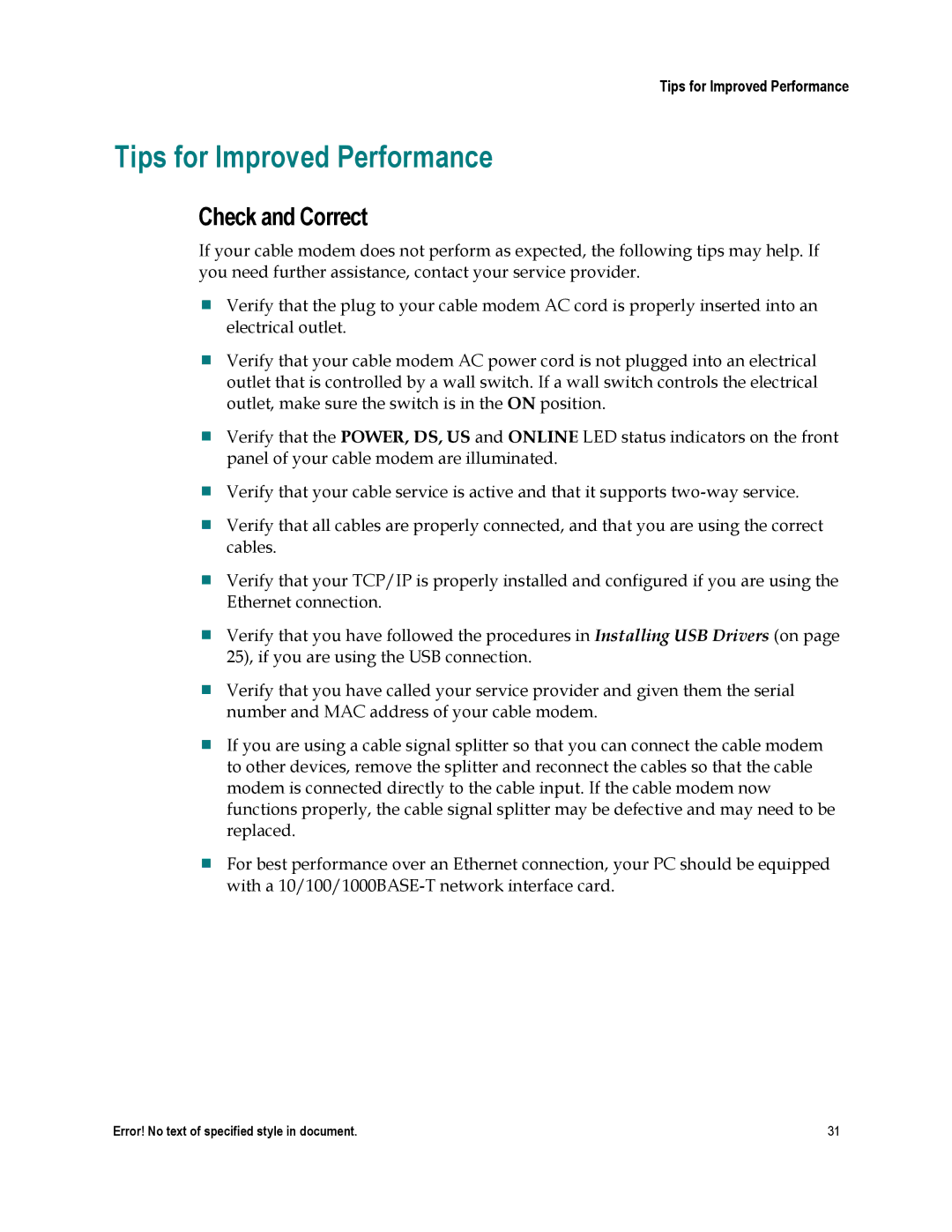 Cisco Systems DPC2202, EPC2202, 4025508 important safety instructions Tips for Improved Performance, Check and Correct 