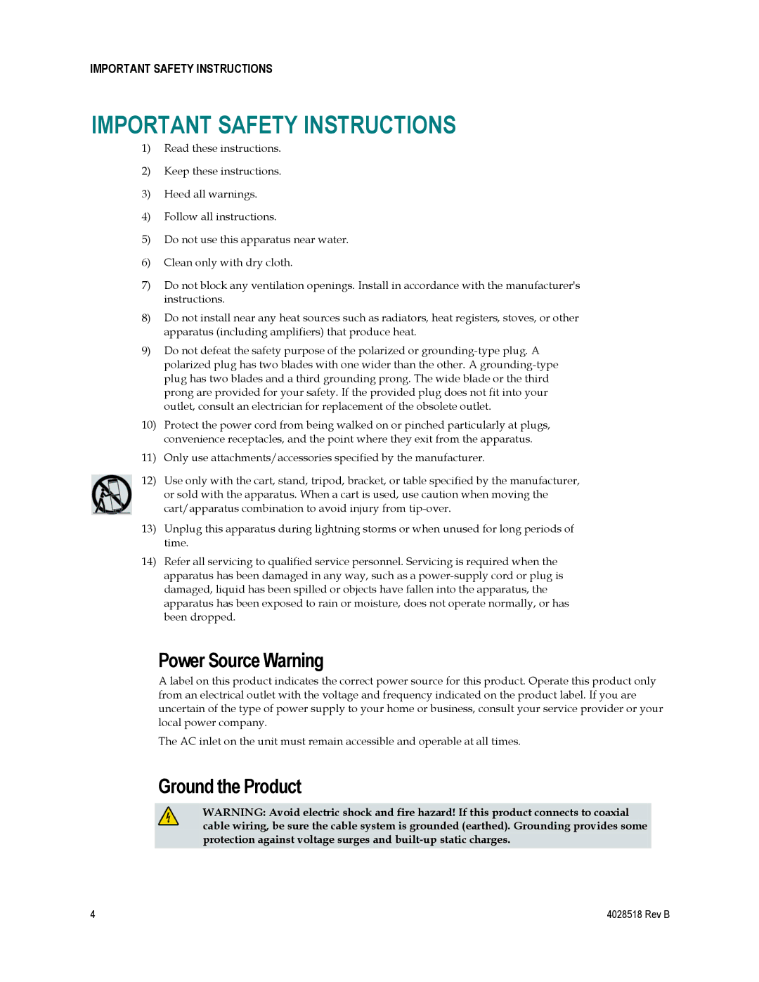 Cisco Systems DPC2202, EPC2202, 4025508 important safety instructions Power Source Warning, Ground the Product 