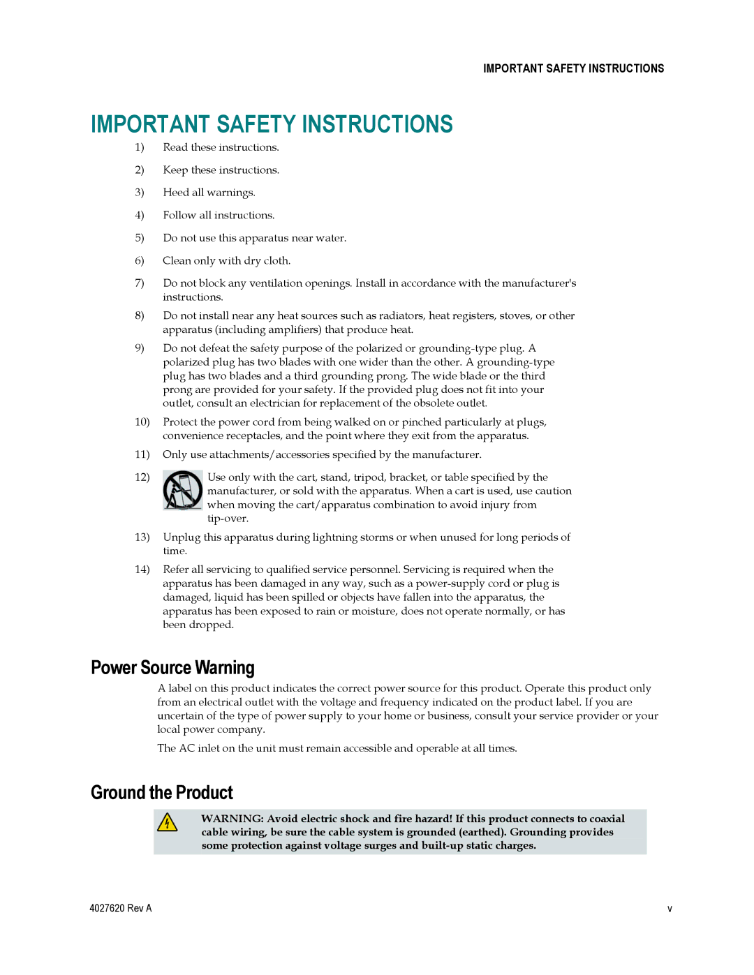 Cisco Systems DPC3208, EPC3208 manual Power Source Warning, Ground the Product 