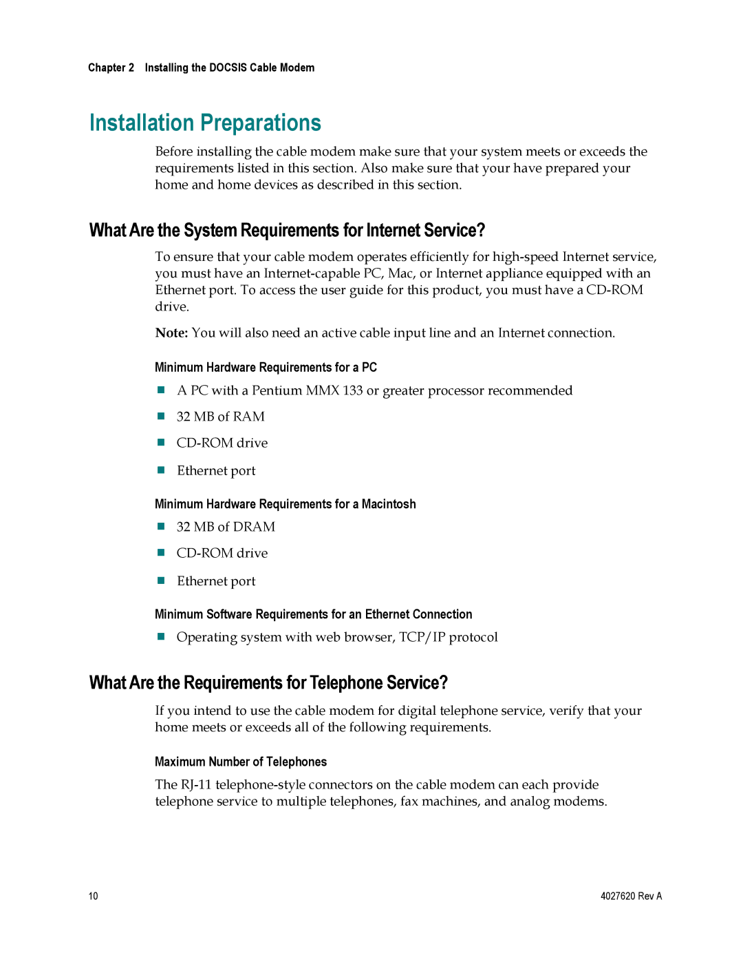 Cisco Systems EPC3208, DPC3208 manual Installation Preparations, What Are the System Requirements for Internet Service? 