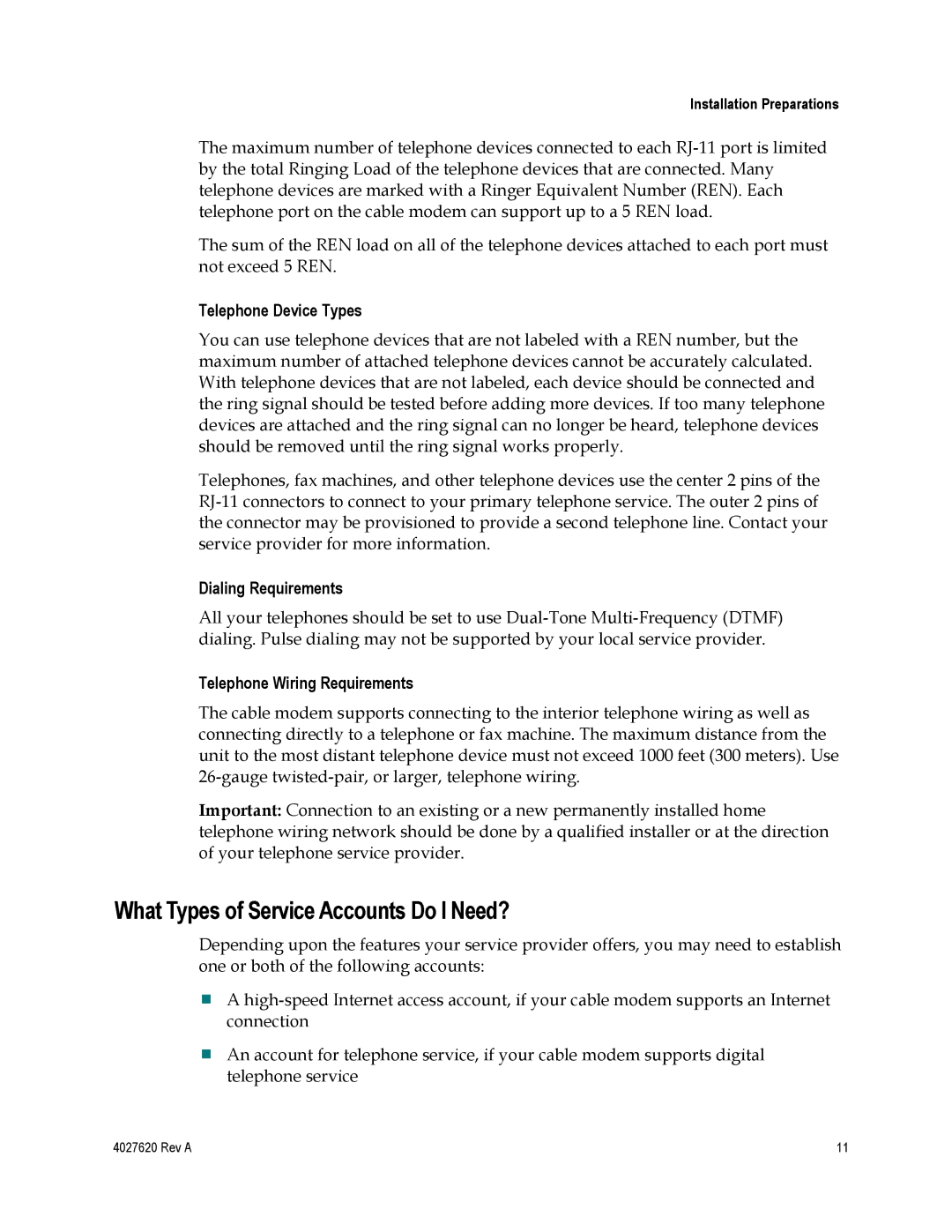 Cisco Systems DPC3208, EPC3208 What Types of Service Accounts Do I Need?, Telephone Device Types, Dialing Requirements 