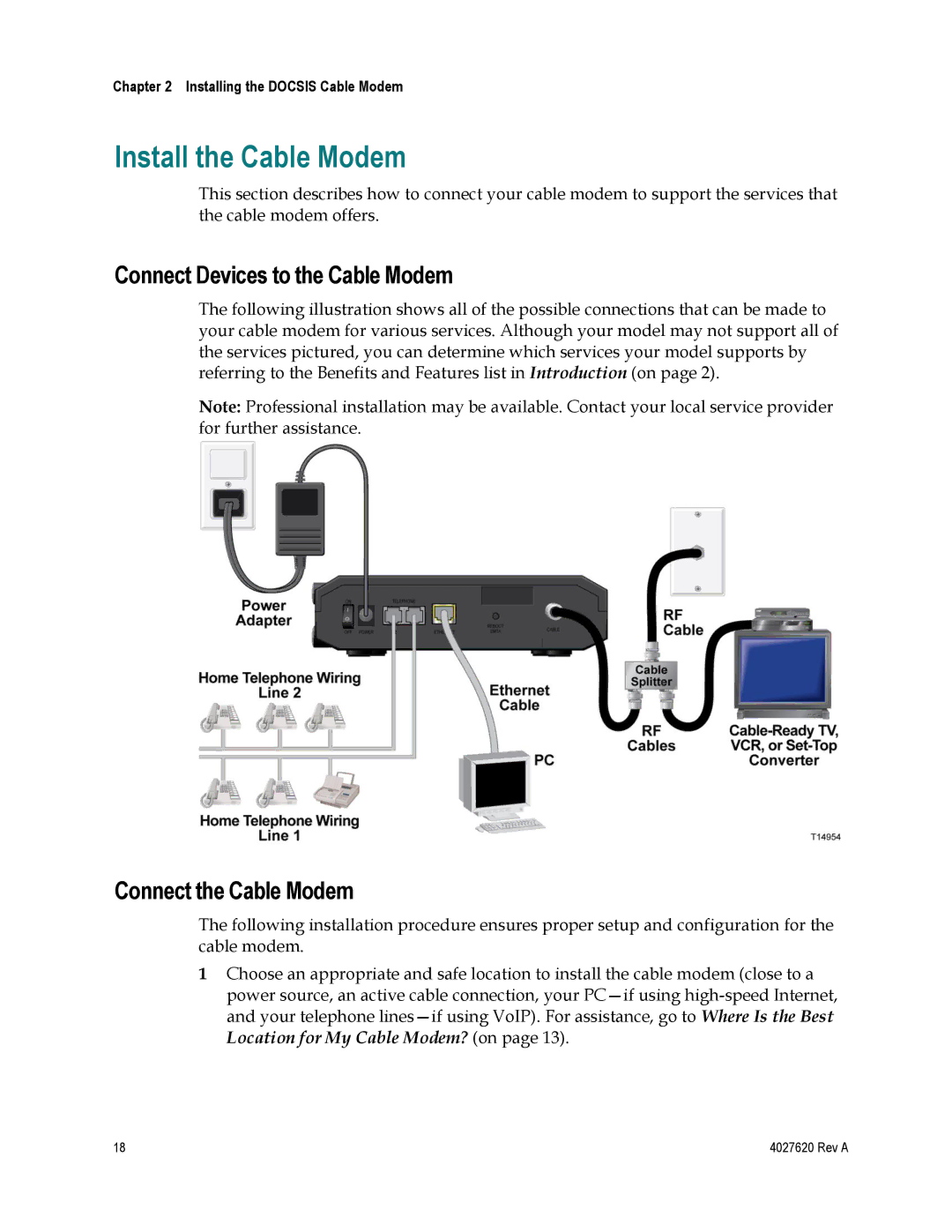 Cisco Systems EPC3208, DPC3208 manual Install the Cable Modem, Connect Devices to the Cable Modem, Connect the Cable Modem 