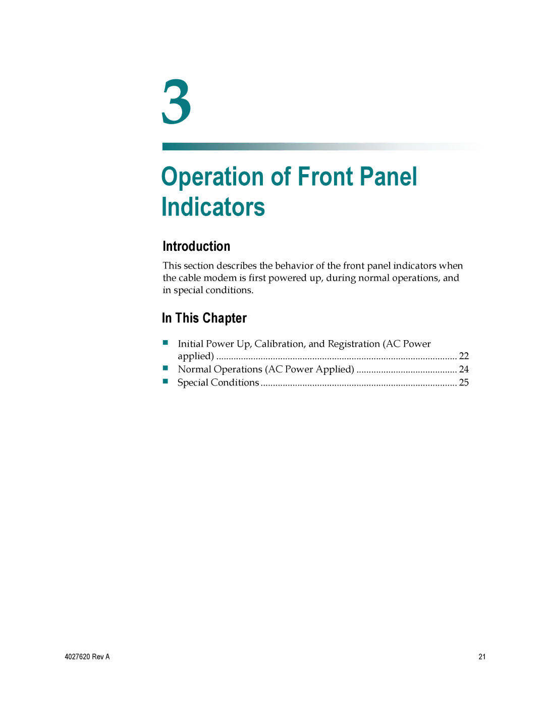 Cisco Systems DPC3208, EPC3208 manual Operation of Front Panel Indicators 