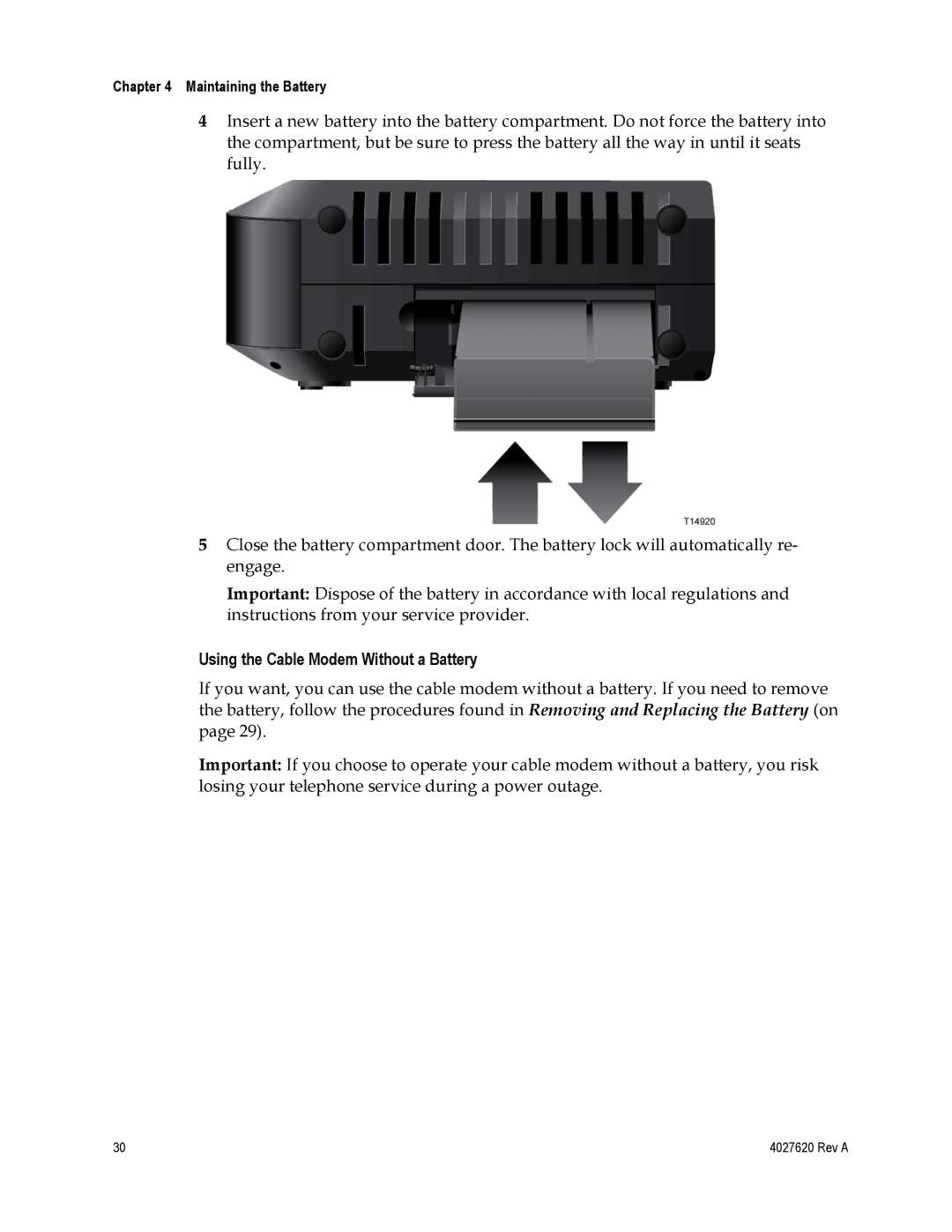 Cisco Systems EPC3208, DPC3208 manual Using the Cable Modem Without a Battery 