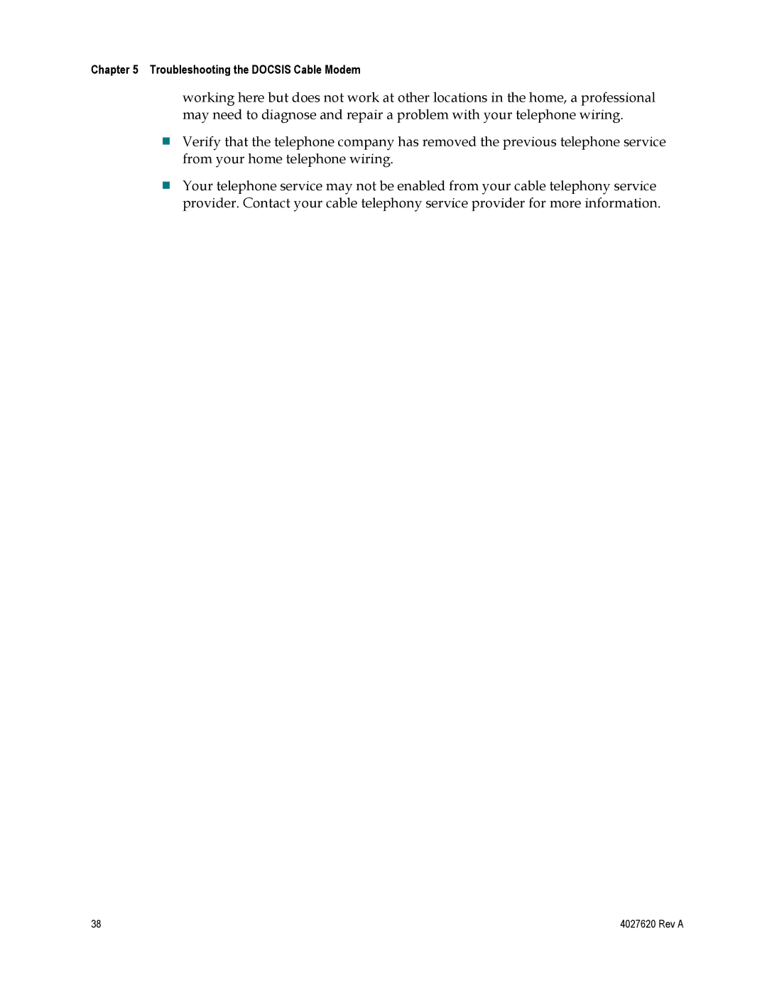 Cisco Systems EPC3208, DPC3208 manual Troubleshooting the Docsis Cable Modem 