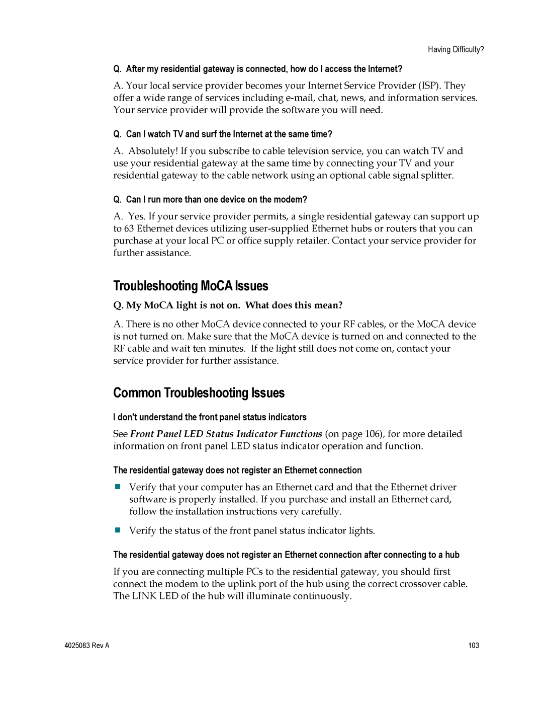 Cisco Systems DPC3827, EPC3827, 4039760 Troubleshooting MoCA Issues, Common Troubleshooting Issues 