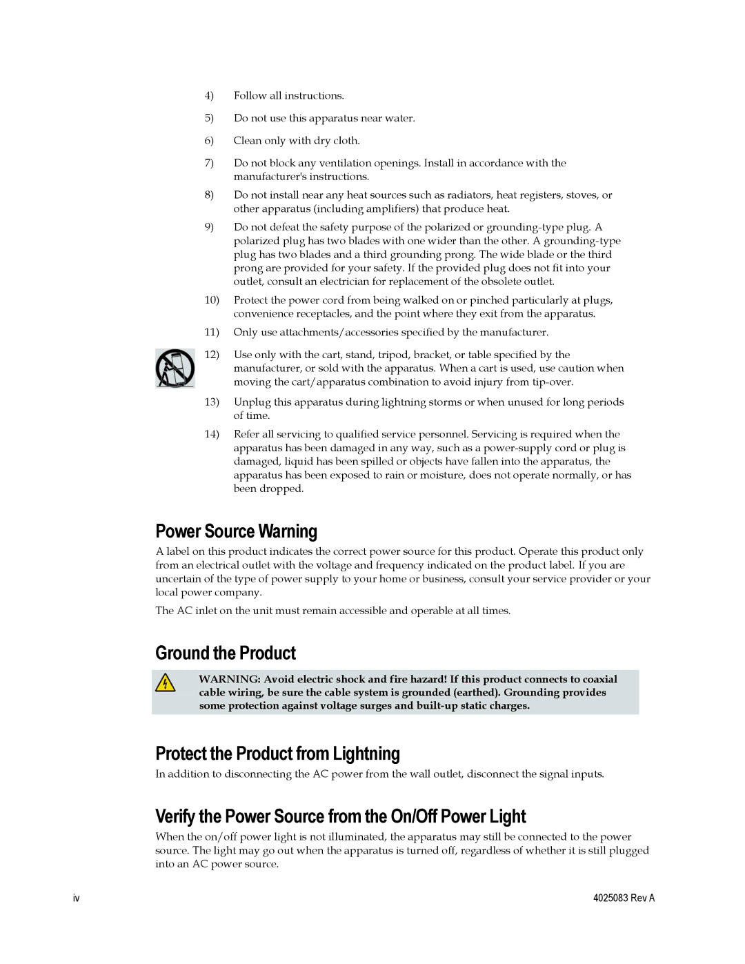 Cisco Systems DPC3827, EPC3827, 4039760 Power Source Warning, Ground the Product Protect the Product from Lightning 