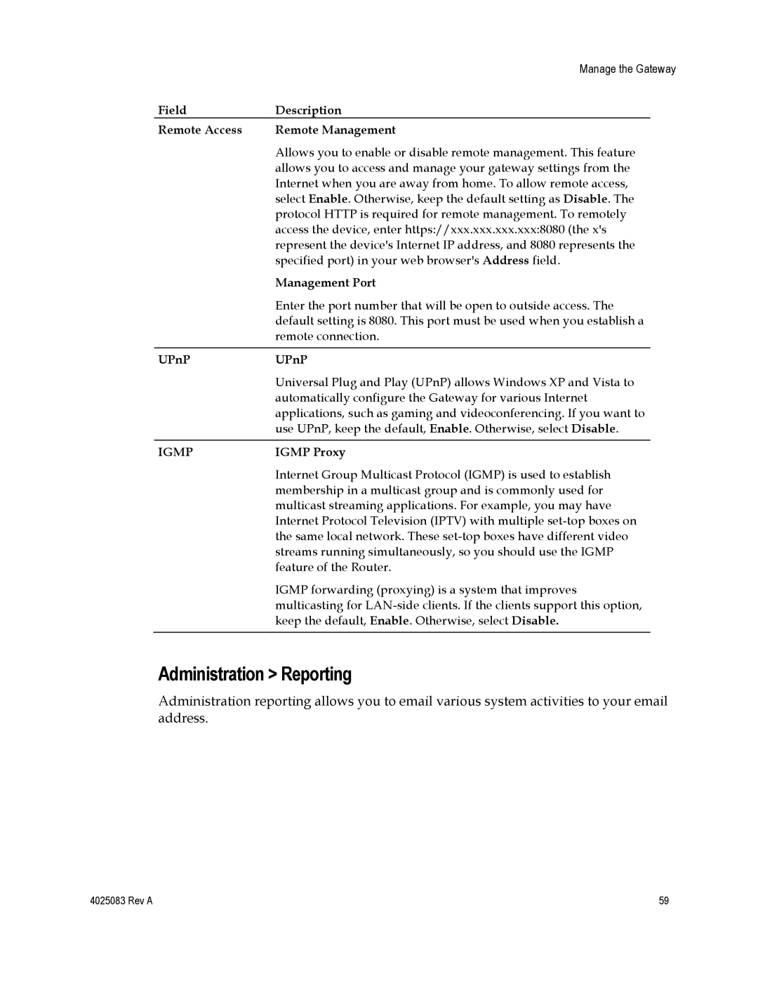 Cisco Systems 4039760, EPC3827, DPC3827 important safety instructions Administration Reporting, Igmp 