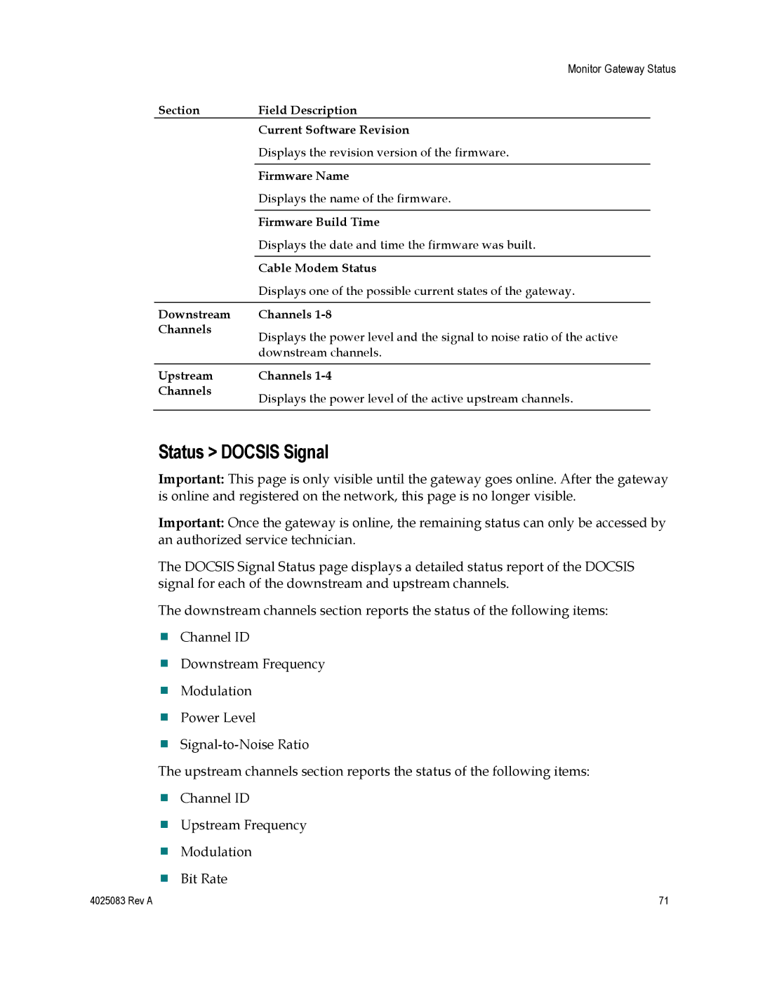 Cisco Systems 4039760, EPC3827, DPC3827 important safety instructions Status Docsis Signal 