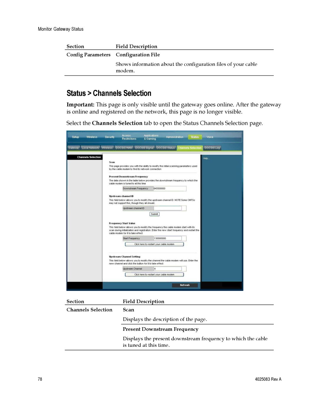 Cisco Systems EPC3827, DPC3827, 4039760 important safety instructions Status Channels Selection 