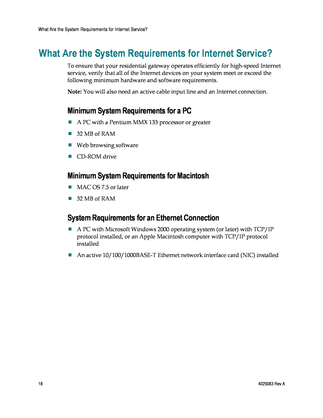 Cisco Systems EPC3827, DPC3827, 4039760 Minimum System Requirements for a PC, Minimum System Requirements for Macintosh 