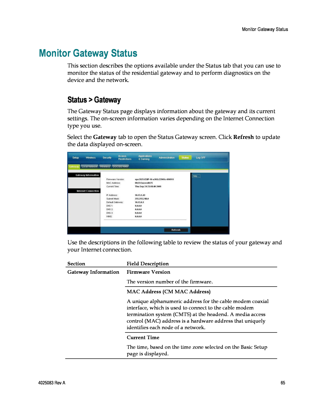 Cisco Systems 4039760, EPC3827, DPC3827 important safety instructions Monitor Gateway Status, Status Gateway 