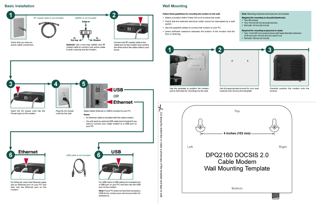 Cisco Systems DPQ2160DOCSIS20, EPC3925, 4031762, 4027669 important safety instructions Basic Installation, Wall Mounting 