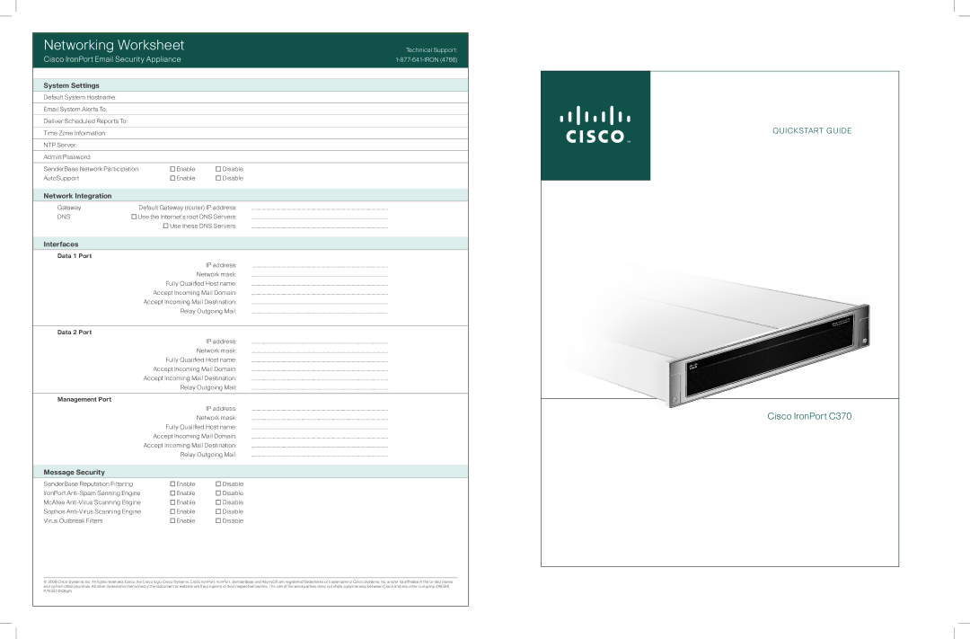 Cisco Systems ESAC370K9 quick start System Settings, Network Integration, Interfaces, Message Security 