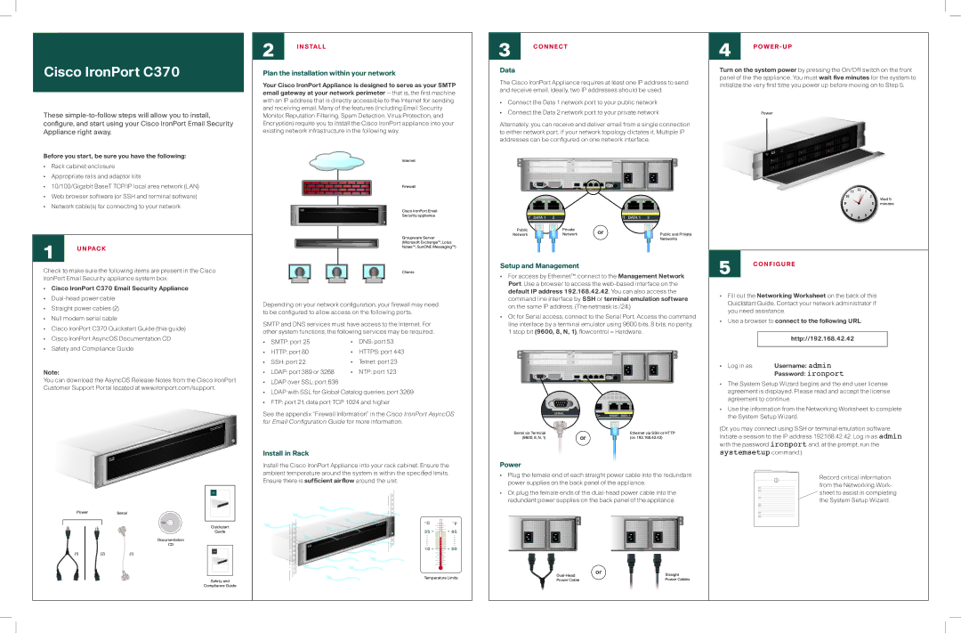 Cisco Systems ESAC370K9 Plan the installation within your network, Install in Rack, Data, Setup and Management, Power 