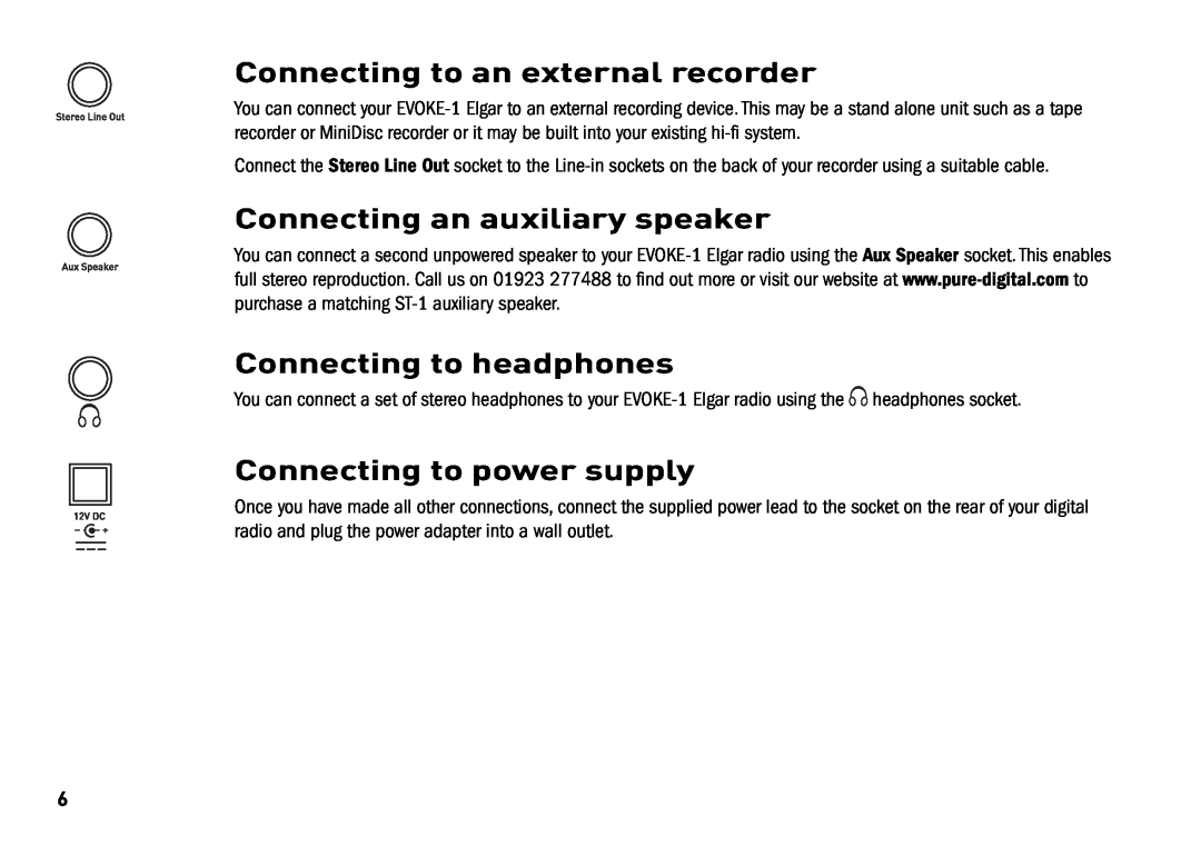 Cisco Systems EVOKE-1 manual Connecting to an external recorder, Connecting an auxiliary speaker, Connecting to headphones 