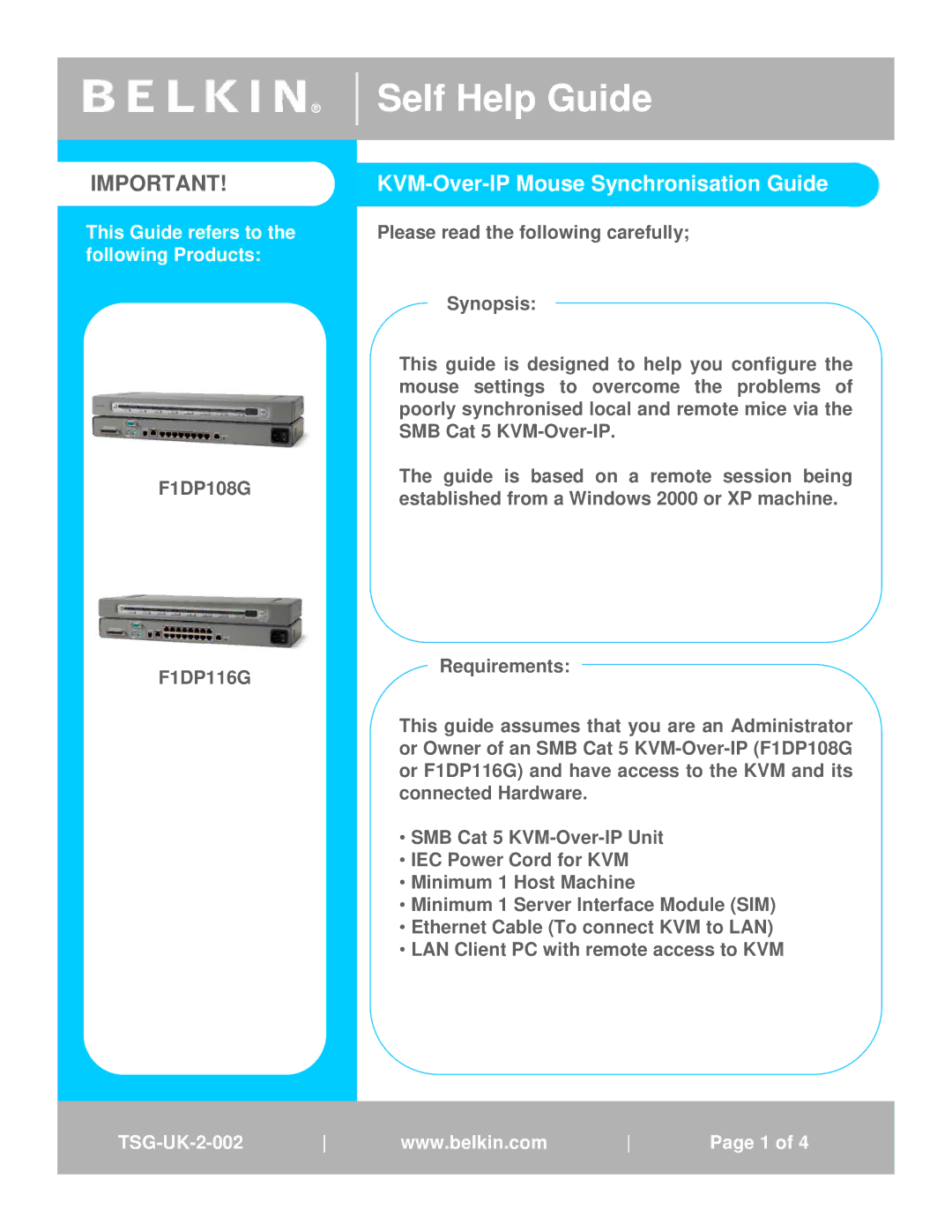 Cisco Systems F1DP116G, F1DP108G manual Self Help Guide, KVM-Over-IP Mouse Synchronisation Guide 