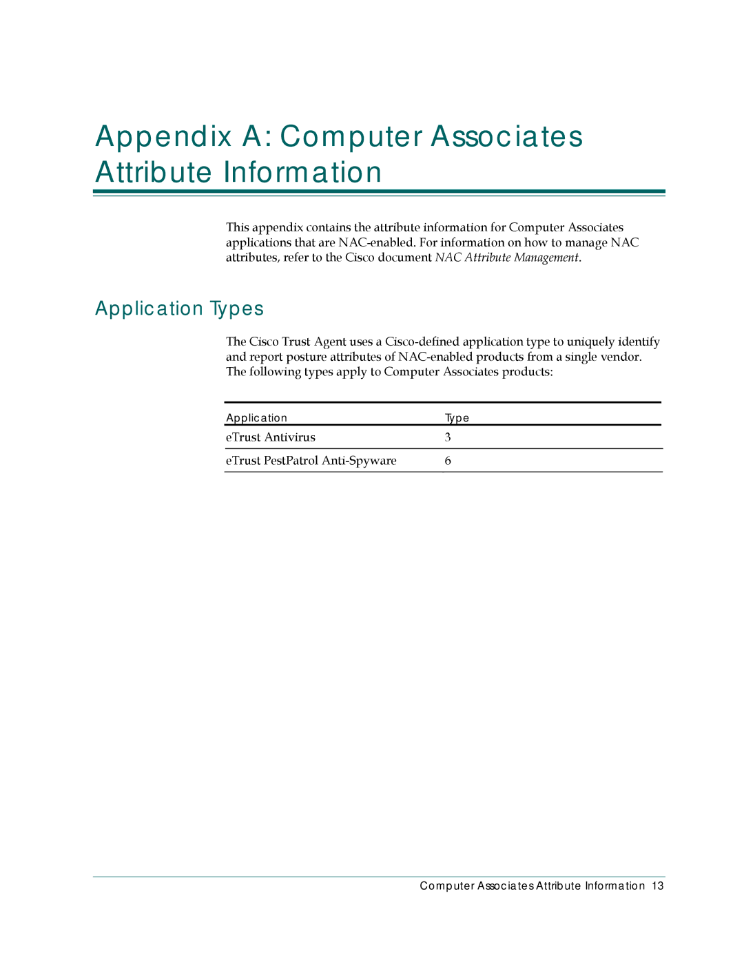 Cisco Systems G01028-1E manual Appendix a Computer Associates Attribute Information, Application Types 