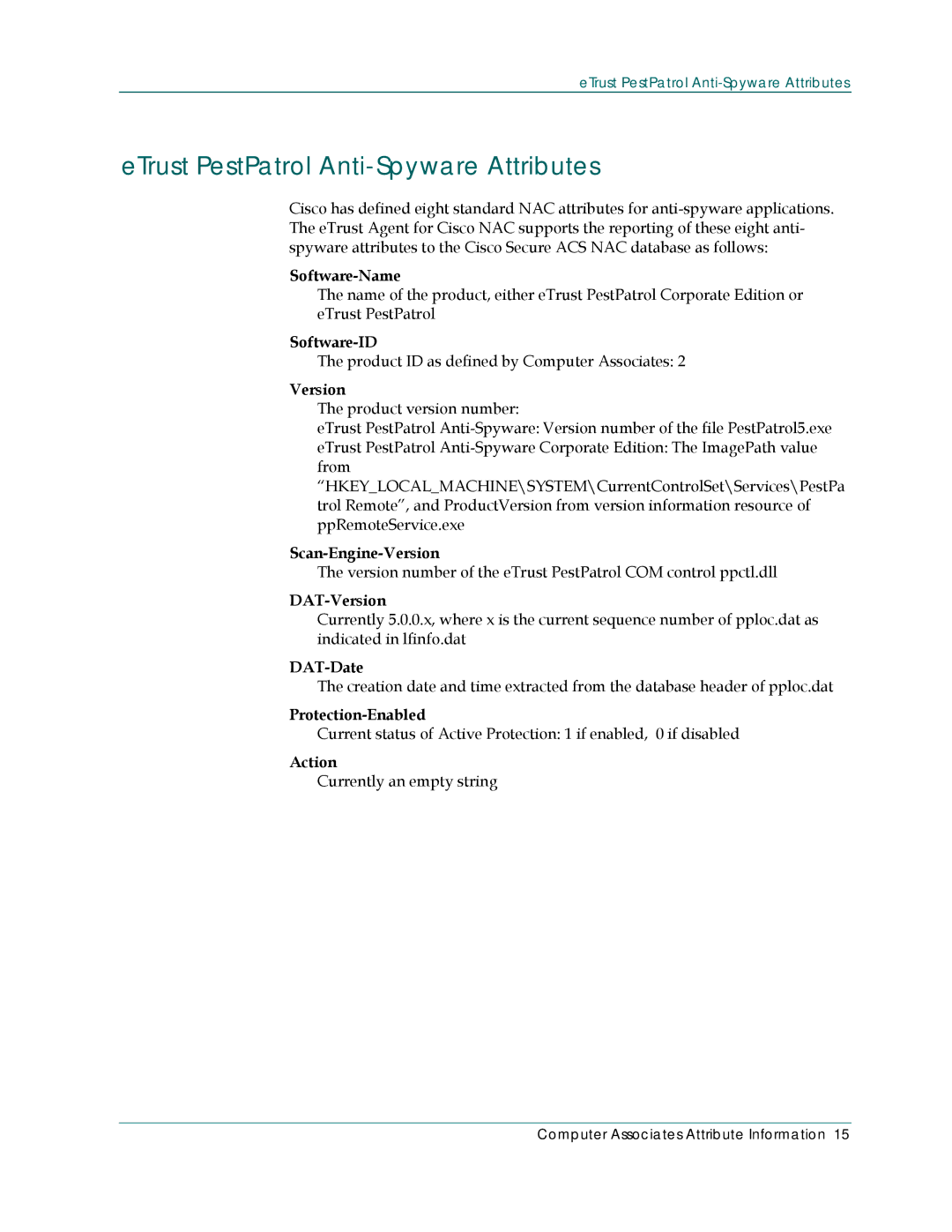 Cisco Systems G01028-1E manual ETrust PestPatrol Anti-Spyware Attributes 