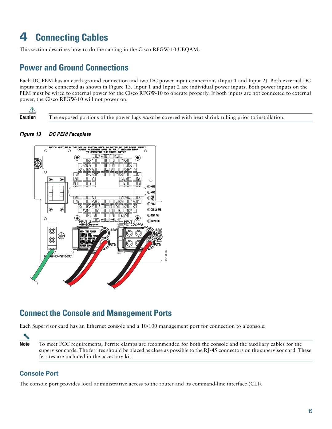 Cisco Systems Gateway 10 Connecting Cables, Power and Ground Connections, Connect the Console and Management Ports 