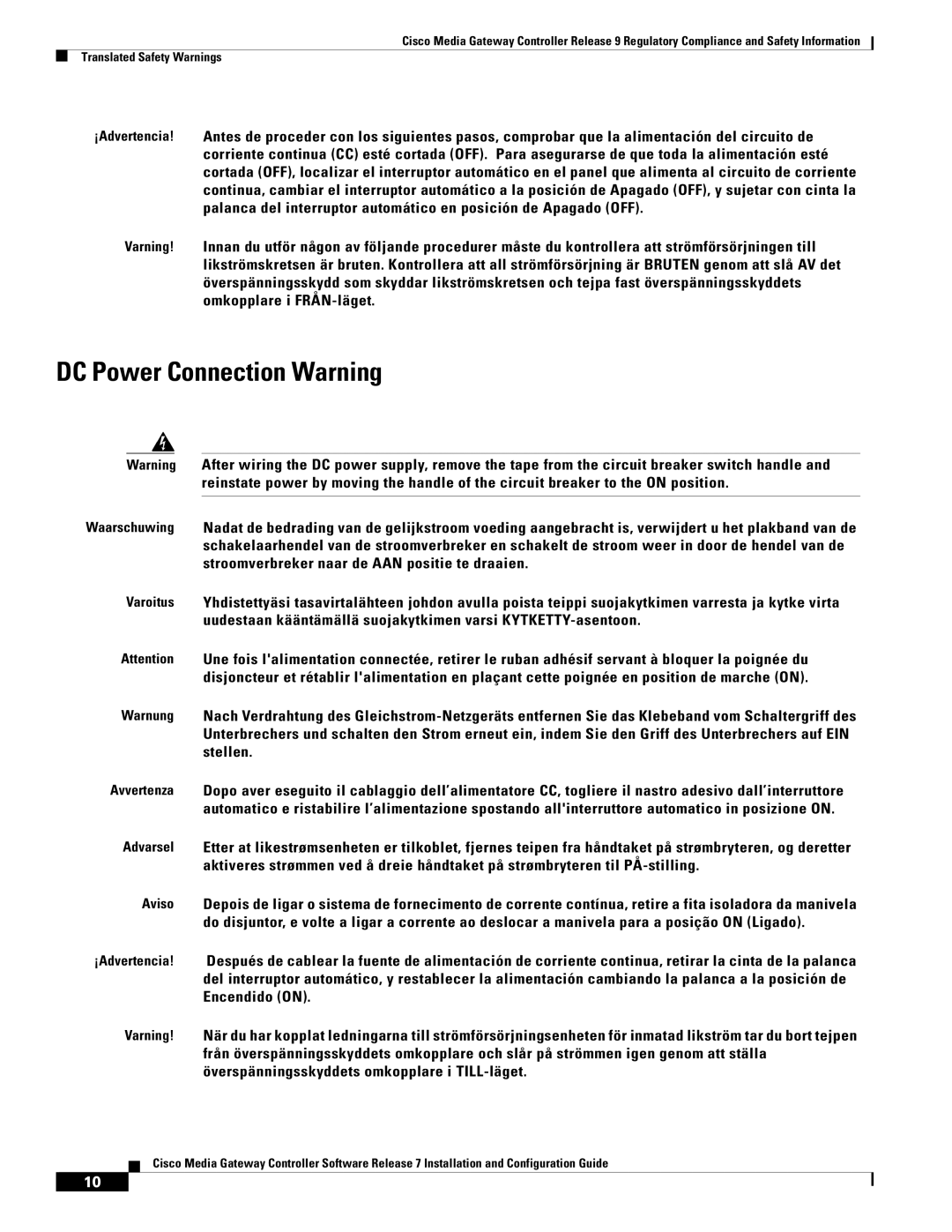 Cisco Systems Gateway Controllers manual DC Power Connection Warning 