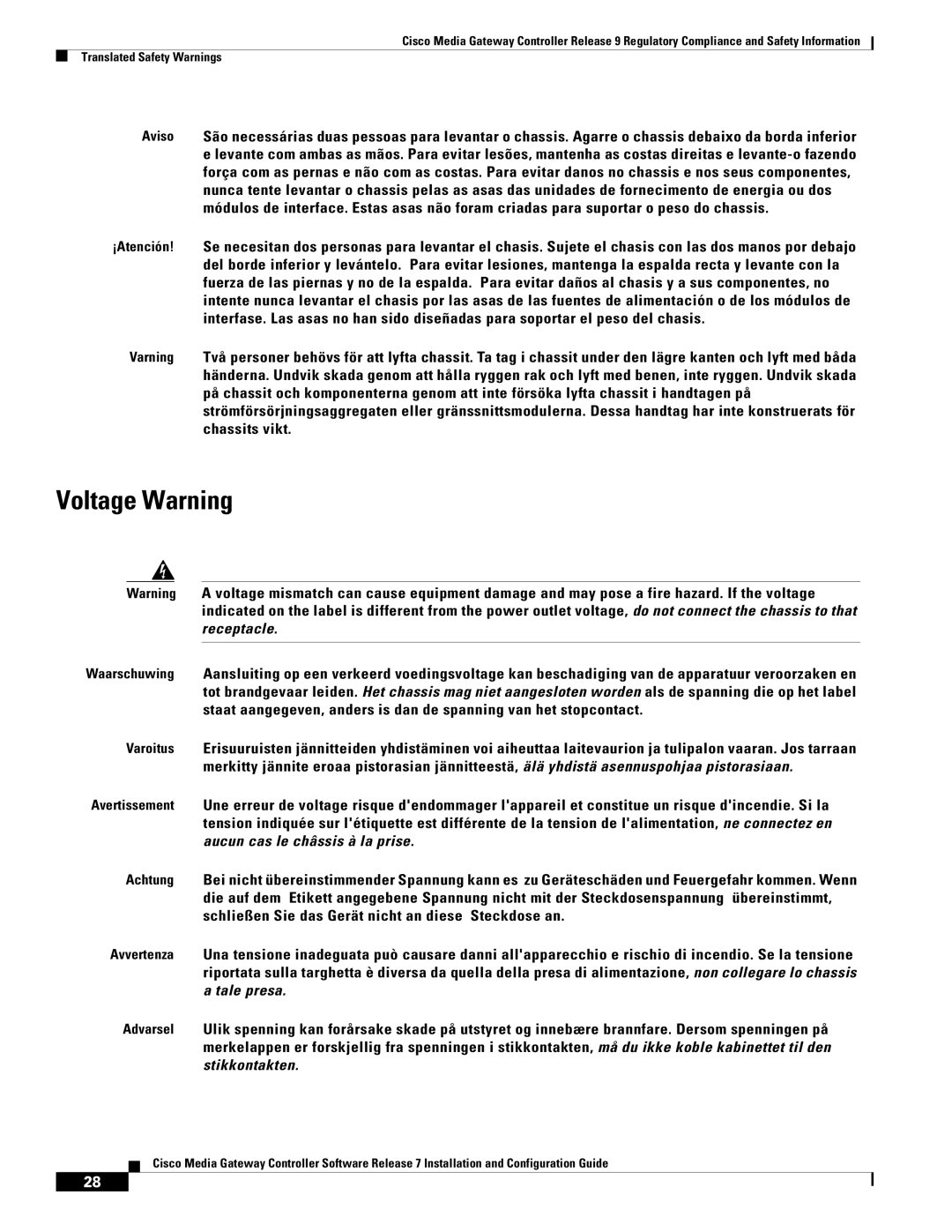 Cisco Systems Gateway Controllers manual Voltage Warning 