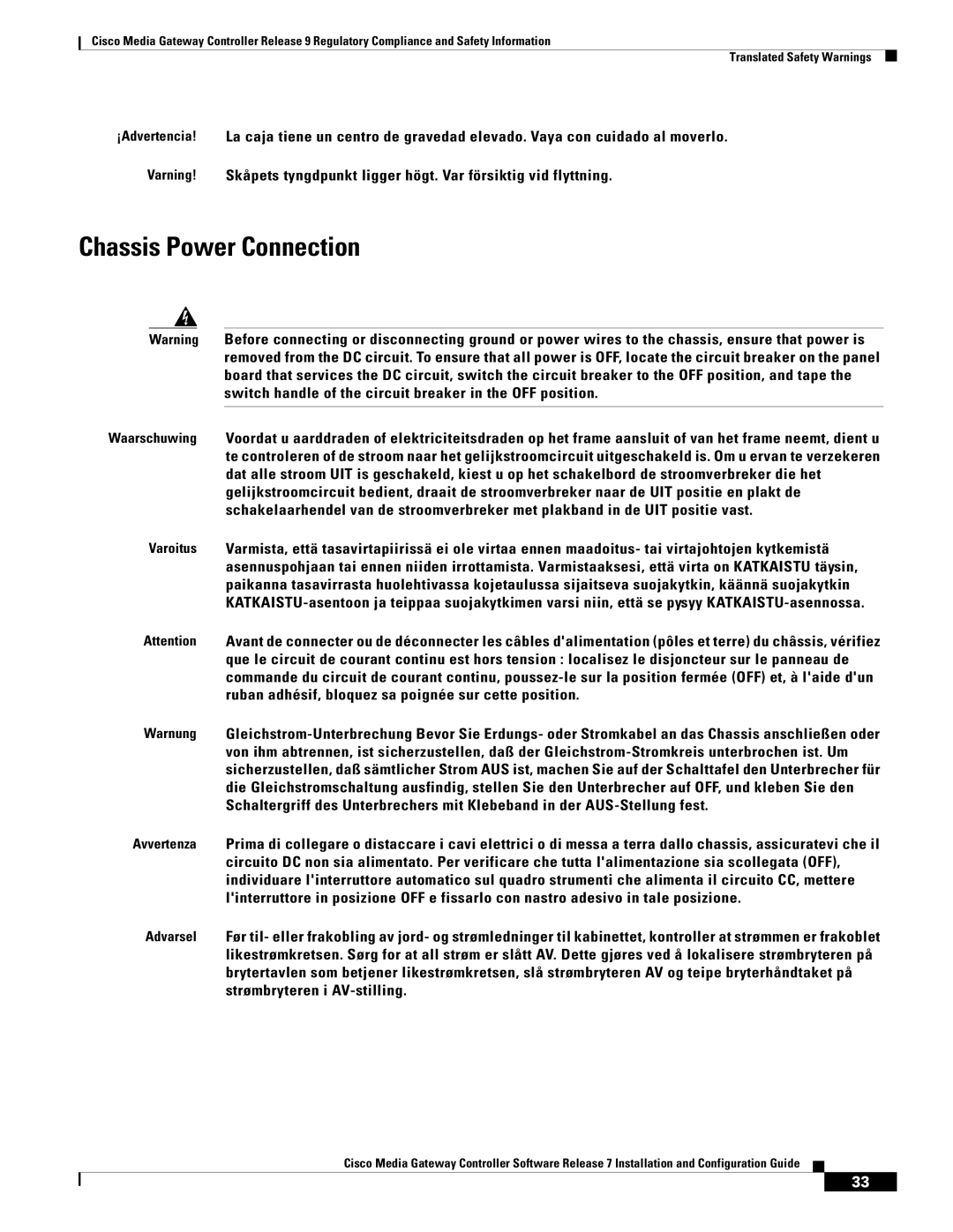 Cisco Systems Gateway Controllers manual Chassis Power Connection 