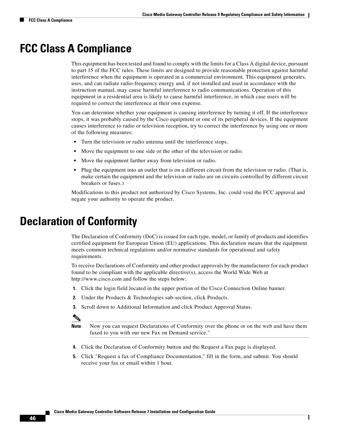 Cisco Systems Gateway Controllers manual FCC Class a Compliance 