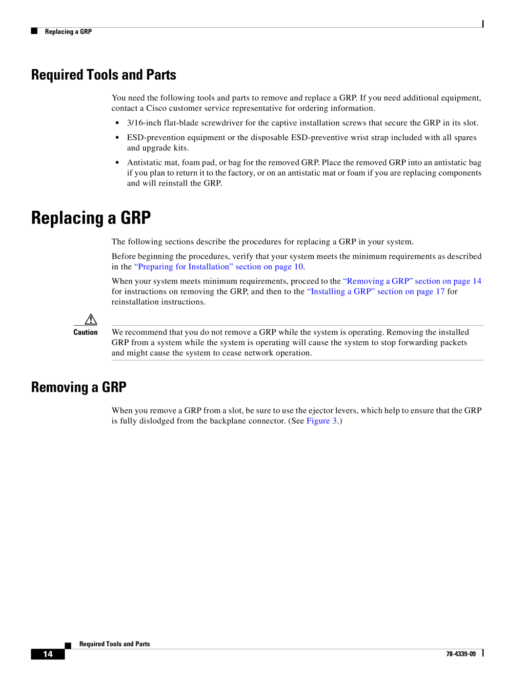 Cisco Systems GRP-B manual Replacing a GRP, Required Tools and Parts, Removing a GRP 