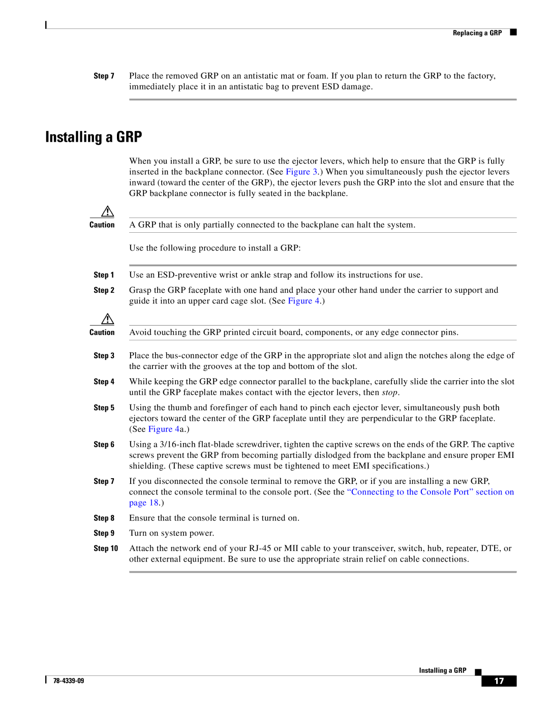 Cisco Systems GRP-B manual Installing a GRP 