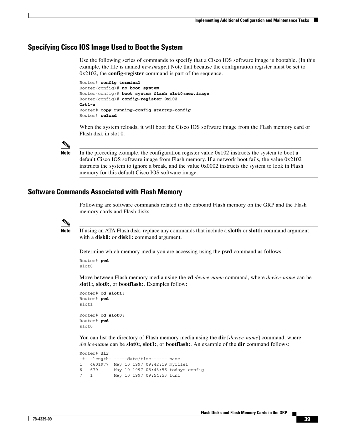 Cisco Systems GRP manual Specifying Cisco IOS Image Used to Boot the System, Software Commands Associated with Flash Memory 