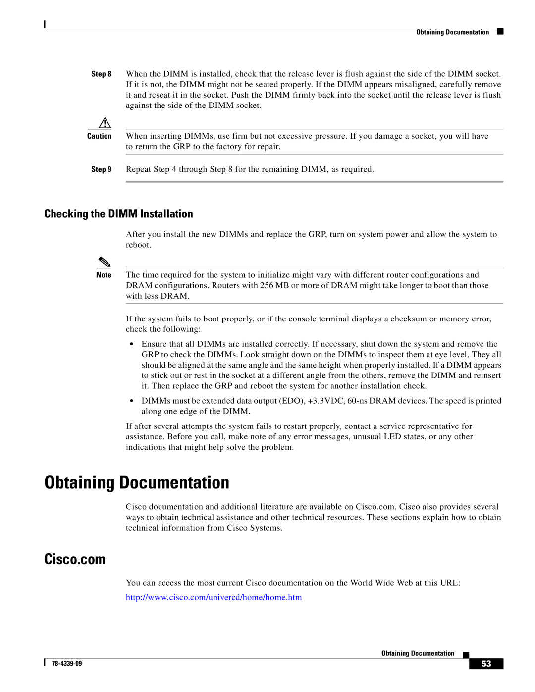 Cisco Systems GRP-B manual Obtaining Documentation, Cisco.com, Checking the Dimm Installation 