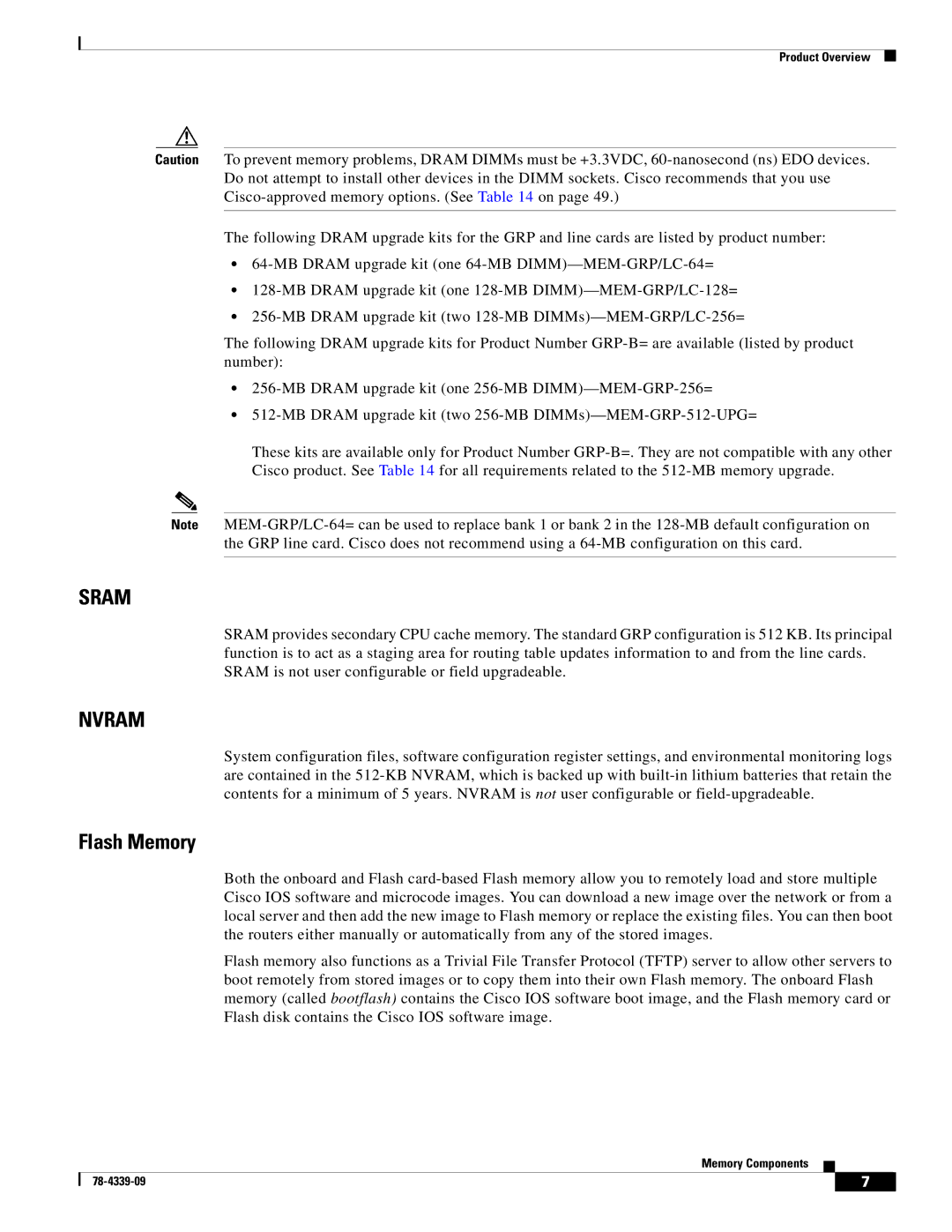 Cisco Systems GRP-B manual Sram, Flash Memory 