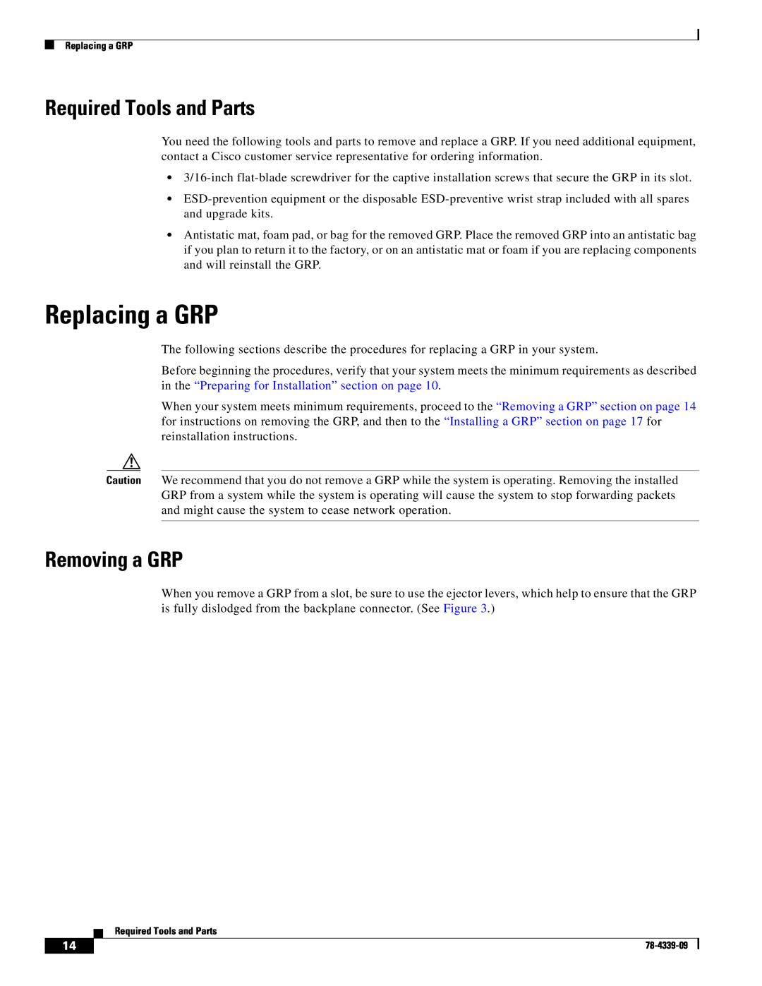 Cisco Systems GRP-B manual Replacing a GRP, Required Tools and Parts, Removing a GRP 