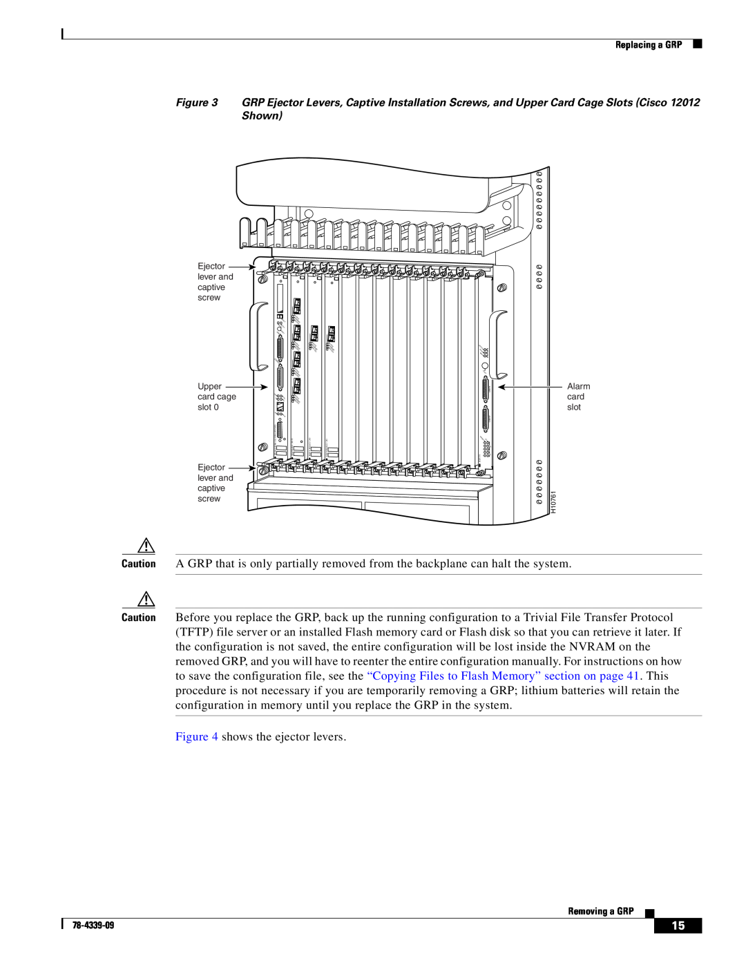 Cisco Systems GRP-B manual shows the ejector levers 