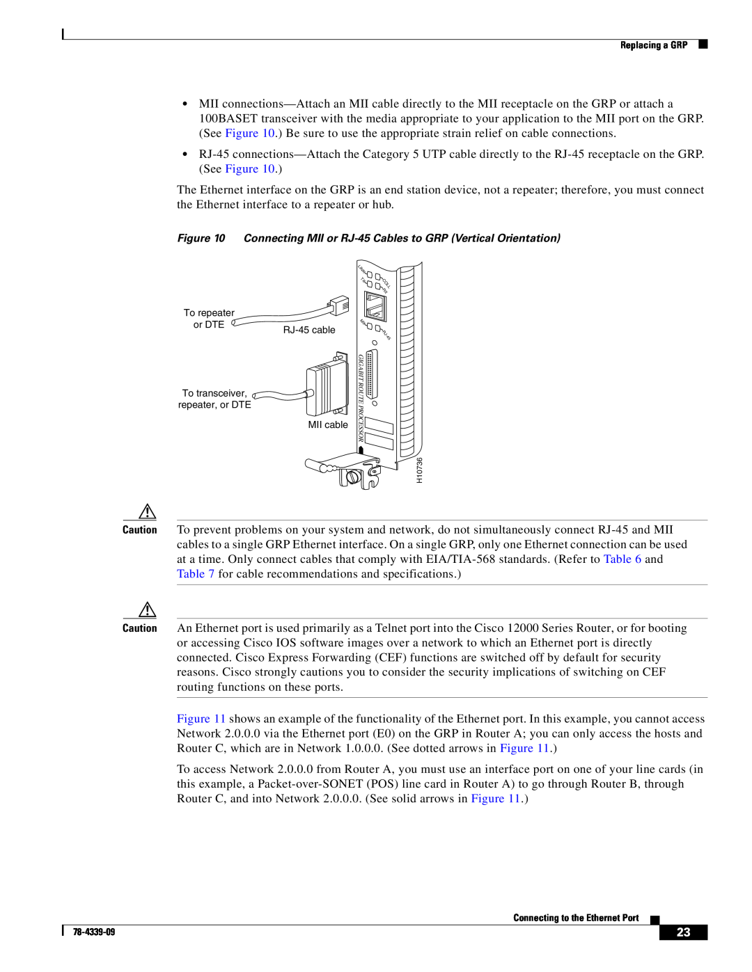 Cisco Systems GRP-B manual Connecting MII or RJ-45 Cables to GRP Vertical Orientation, MII cable 