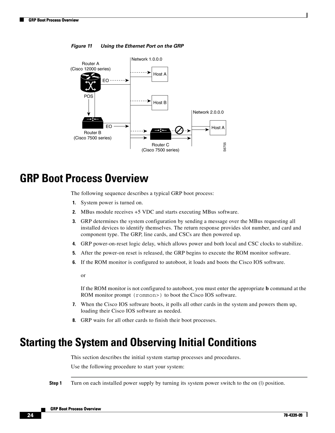 Cisco Systems GRP-B manual GRP Boot Process Overview, Starting the System and Observing Initial Conditions 