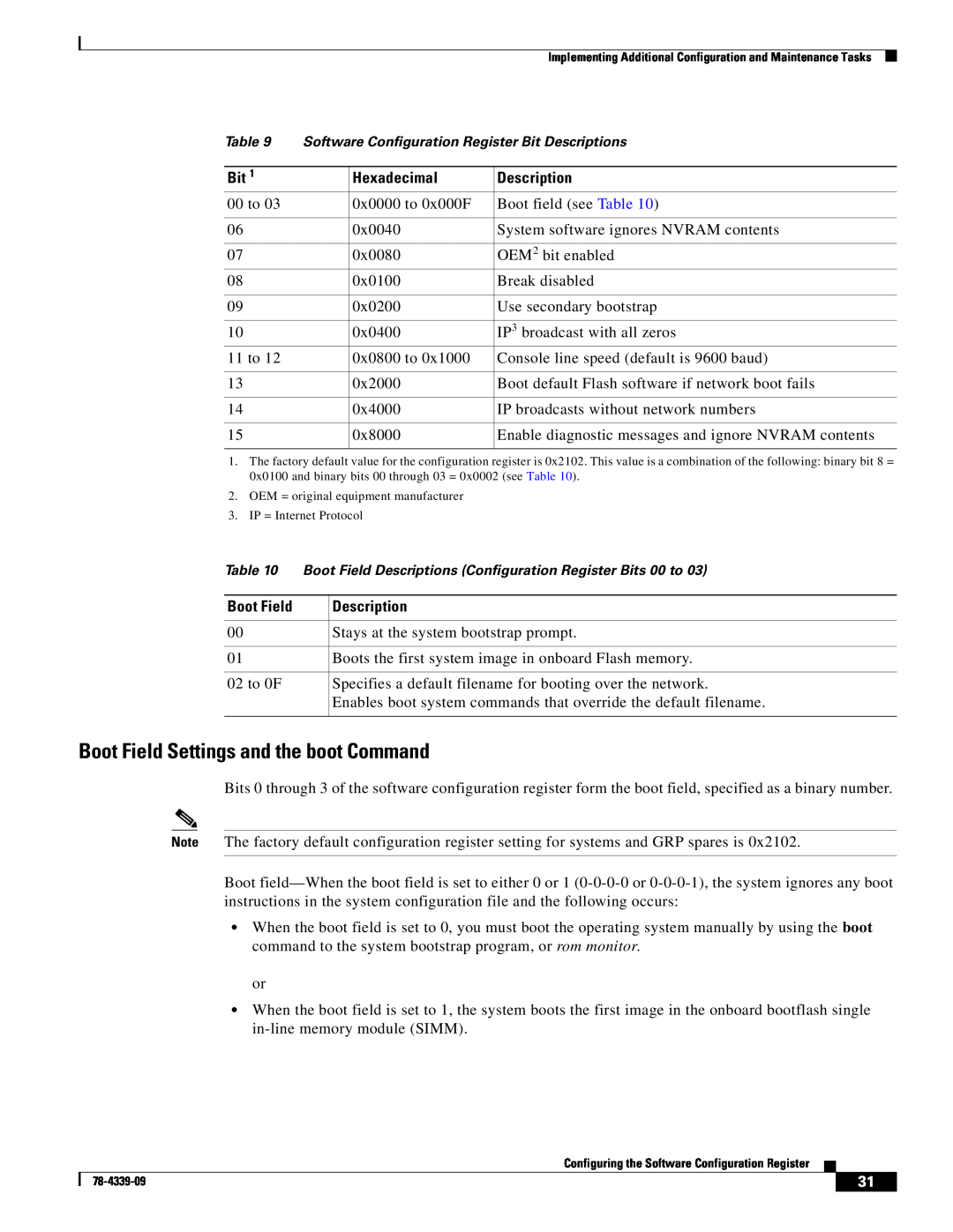 Cisco Systems GRP-B manual Boot Field Settings and the boot Command 