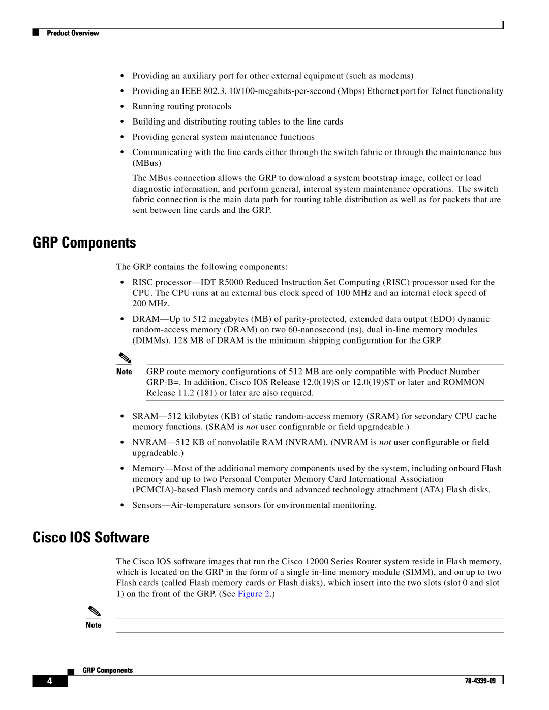 Cisco Systems GRP-B manual GRP Components, Cisco IOS Software 