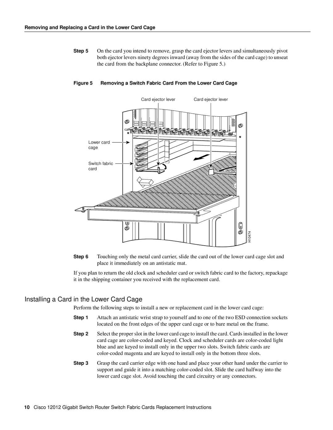 Cisco Systems GSR12-CSC= Installing a Card in the Lower Card Cage, Removing a Switch Fabric Card From the Lower Card Cage 