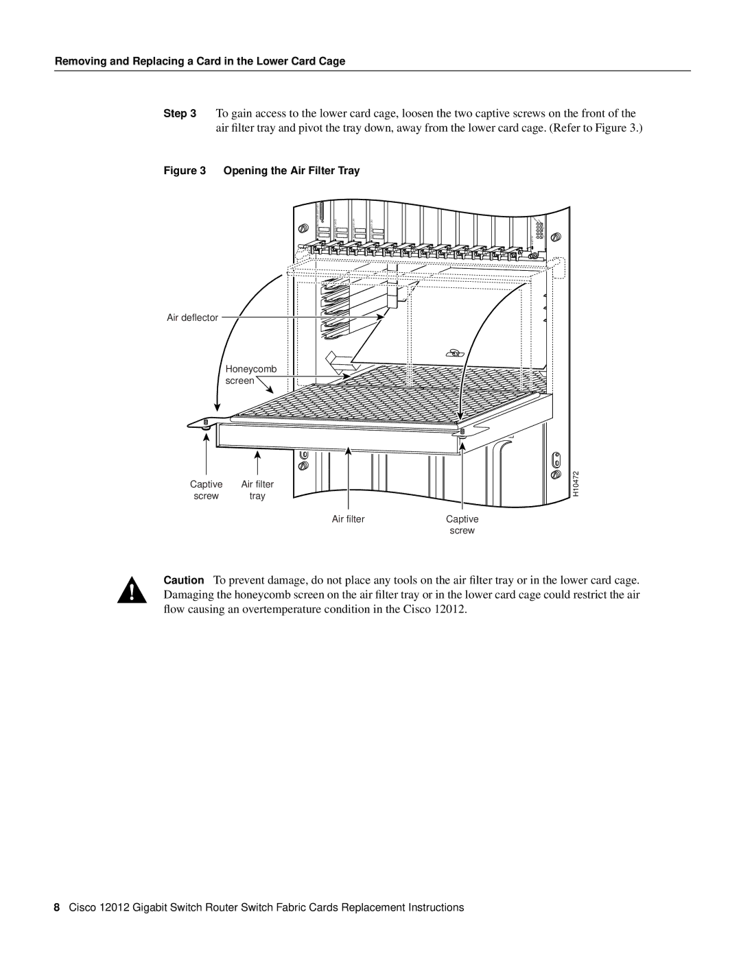 Cisco Systems GSR12-CSC=, GSR12-SFC= manual Opening the Air Filter Tray 