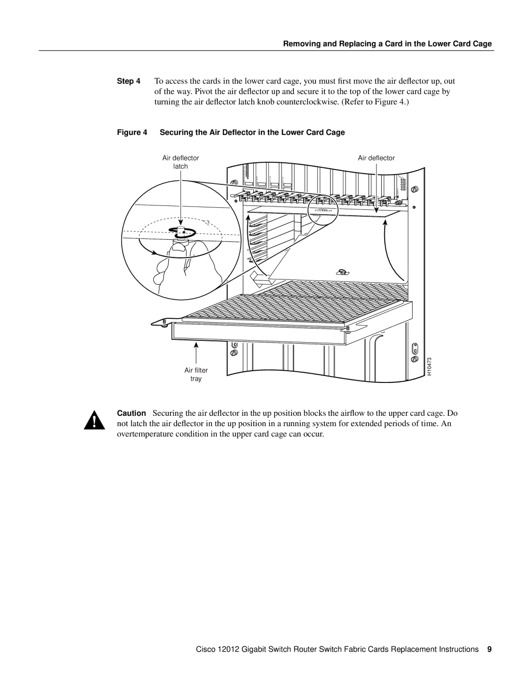 Cisco Systems GSR12-SFC=, GSR12-CSC= manual Securing the Air Deﬂector in the Lower Card Cage 