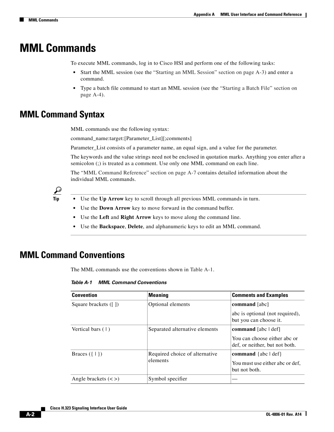 Cisco Systems H.323 manual MML Commands, MML Command Syntax, MML Command Conventions 