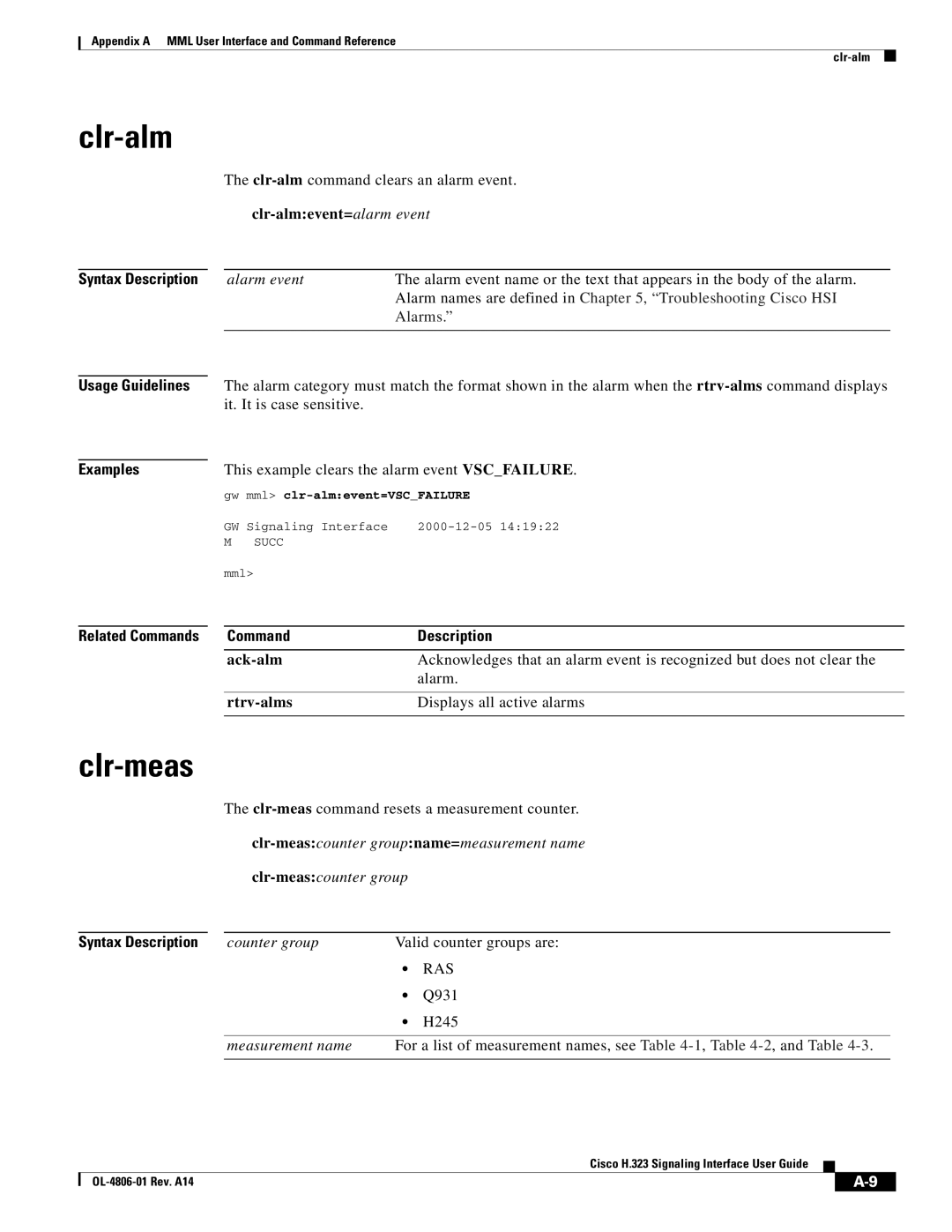 Cisco Systems H.323 manual Clr-almcommand clears an alarm event, Clr-almevent=alarm event 