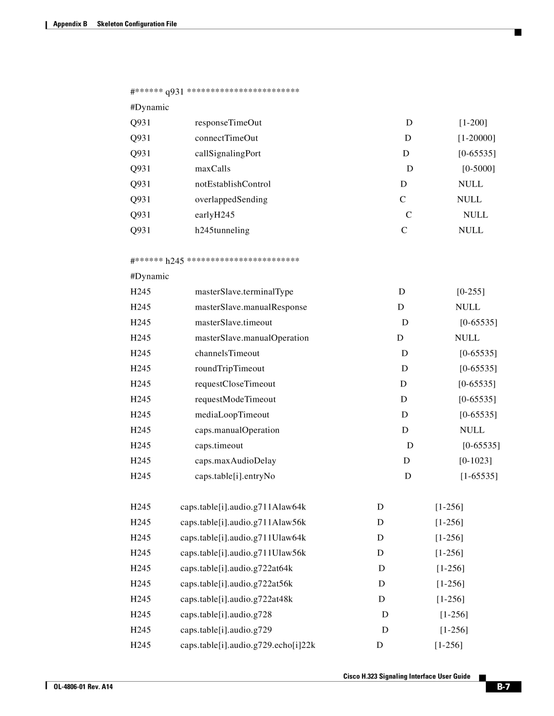 Cisco Systems H.323 manual Q931 OverlappedSending, Q931 EarlyH245, Q931 H245tunneling 